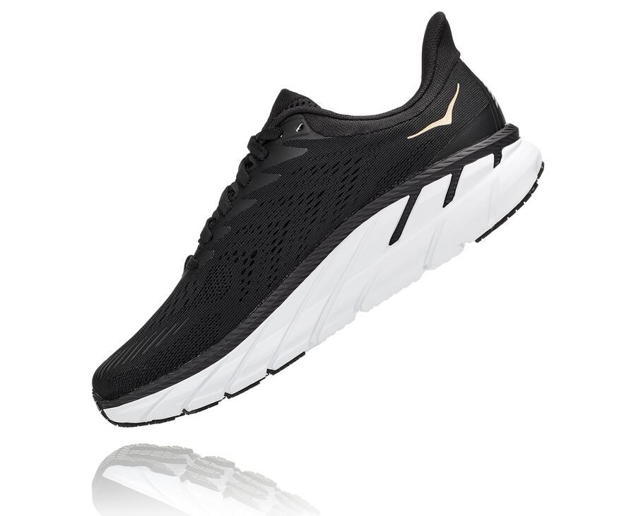 Hoka Australia One One Clifton 7 - Womens Running Shoes Black/White - GHNFV-6319